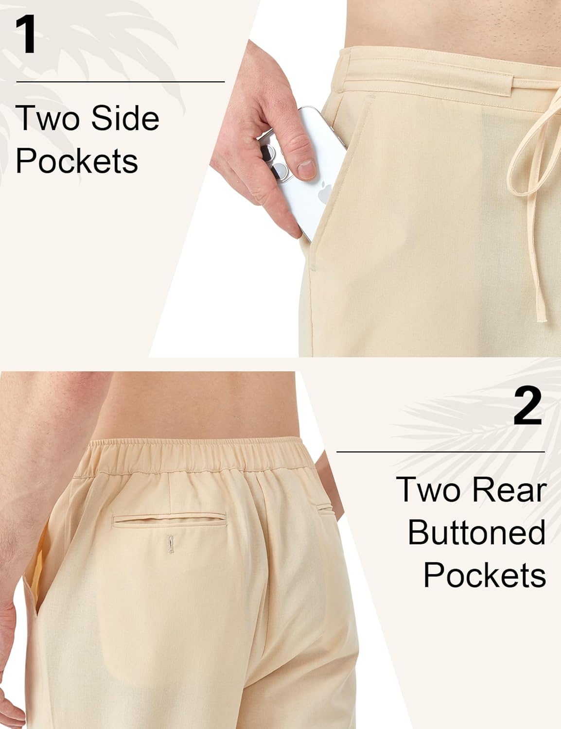 Idtswch 32/34/36/38 Inseam Men's Tall Casual Linen Pants Elastic Waist Drawstring Lightweight Summer Trousers - Image 4