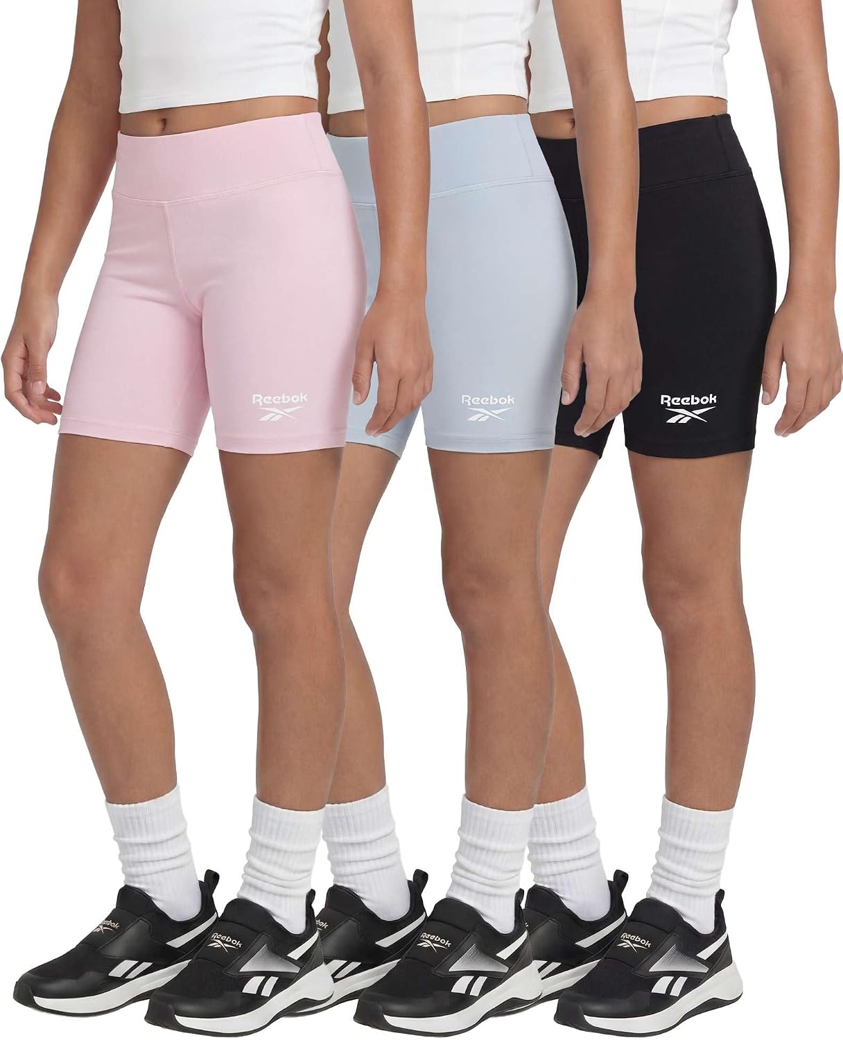 Reebok 3 Pack: Girls 6 Inch Bike Shorts Athletic Spandex Bikers Volleyball Soccer Dance Cheer Gymnastics Under Dress 6-16