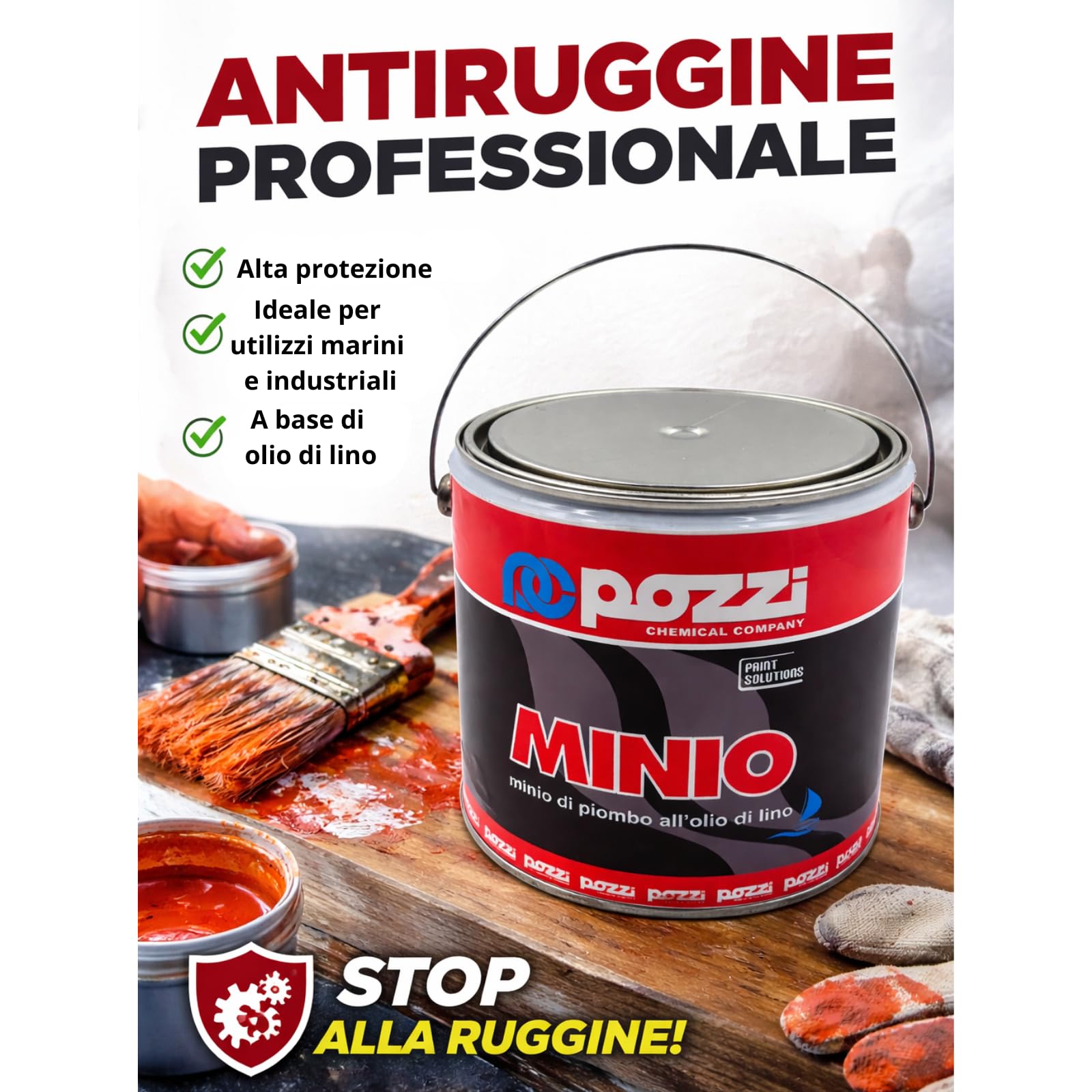 2 Lt antiruggine al minio di piombo all'olio di lino serie 620 per ferro legno barche professionale
