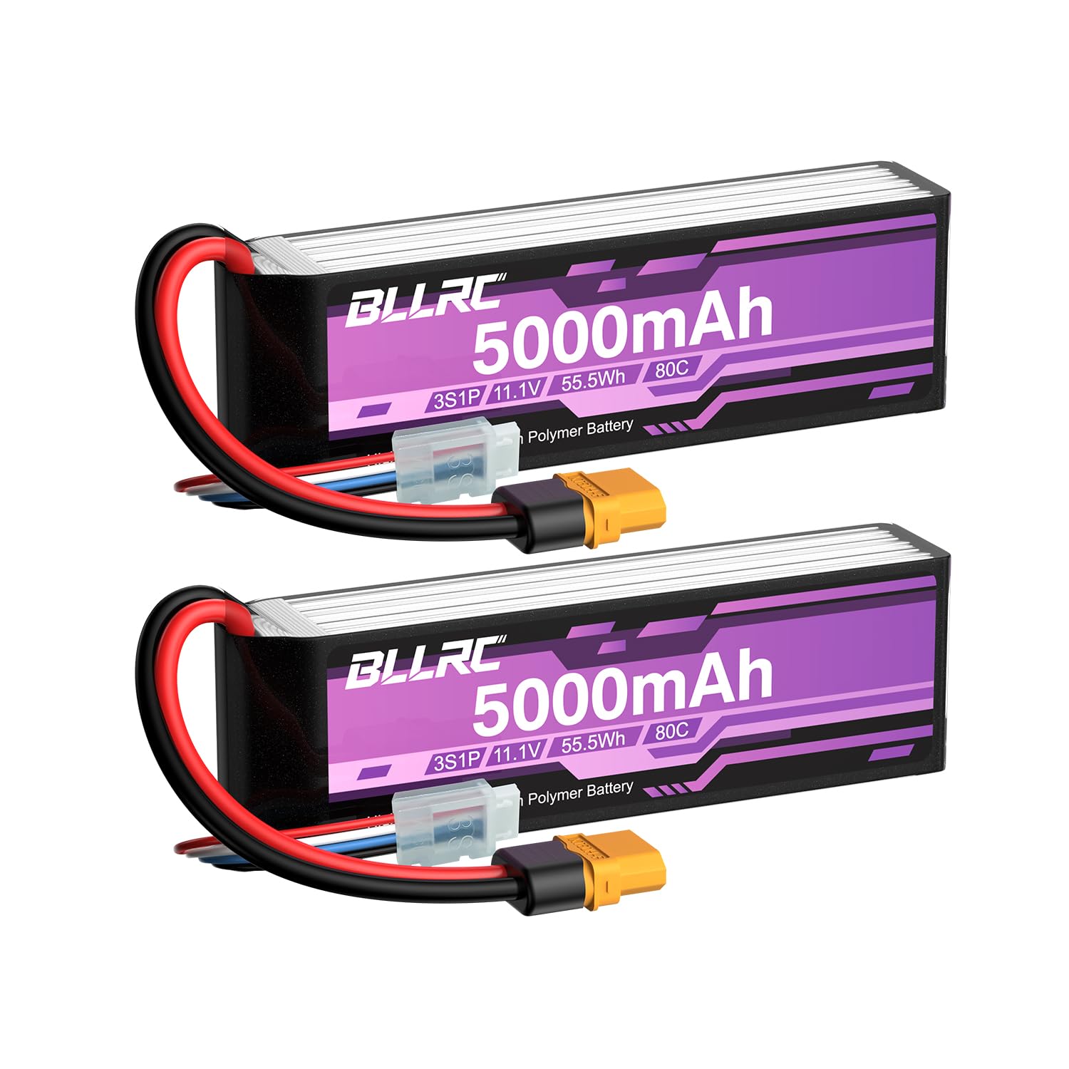 2PCS 11.1V 5000mah 3S 80C Lipo batería con Conector XT60 para Coches RC, vehículos Todoterreno, cuatrocópteros y Drones
