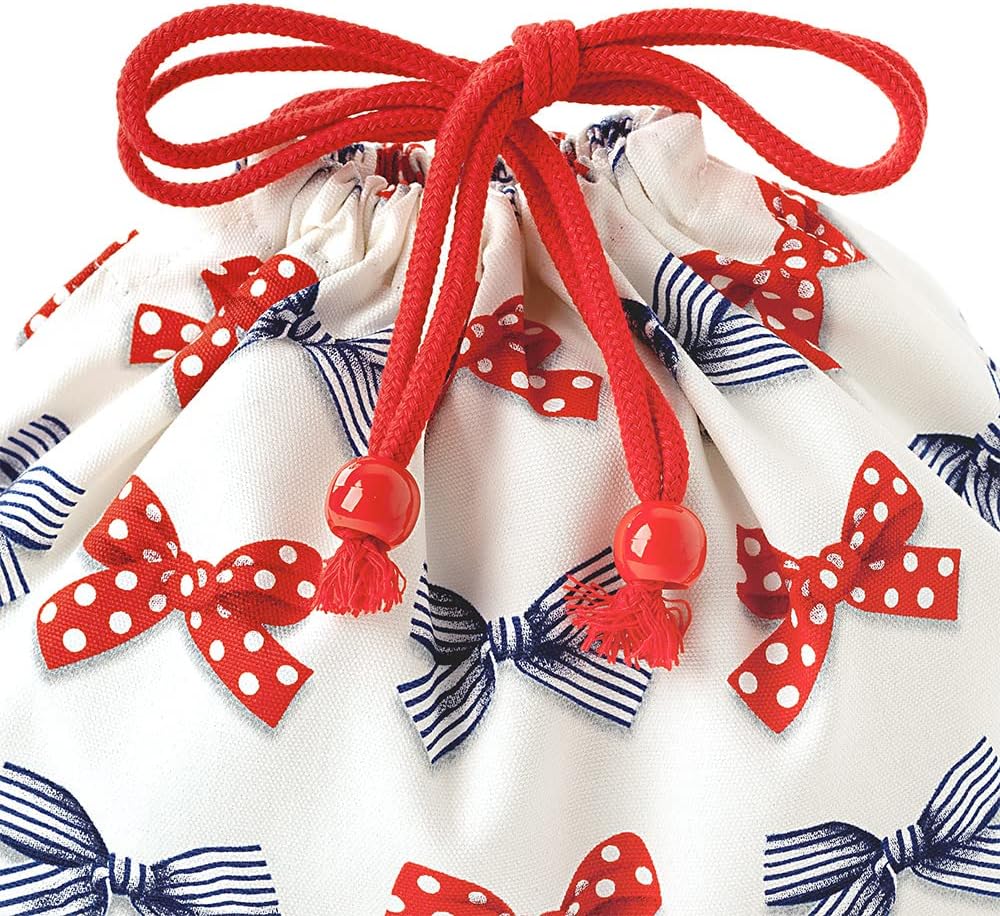 Happy lunch box bag (medium size) and town with your lunch bag polka dot and striped French Ribbon (ivory) x ox and Red made in Japan N3474300