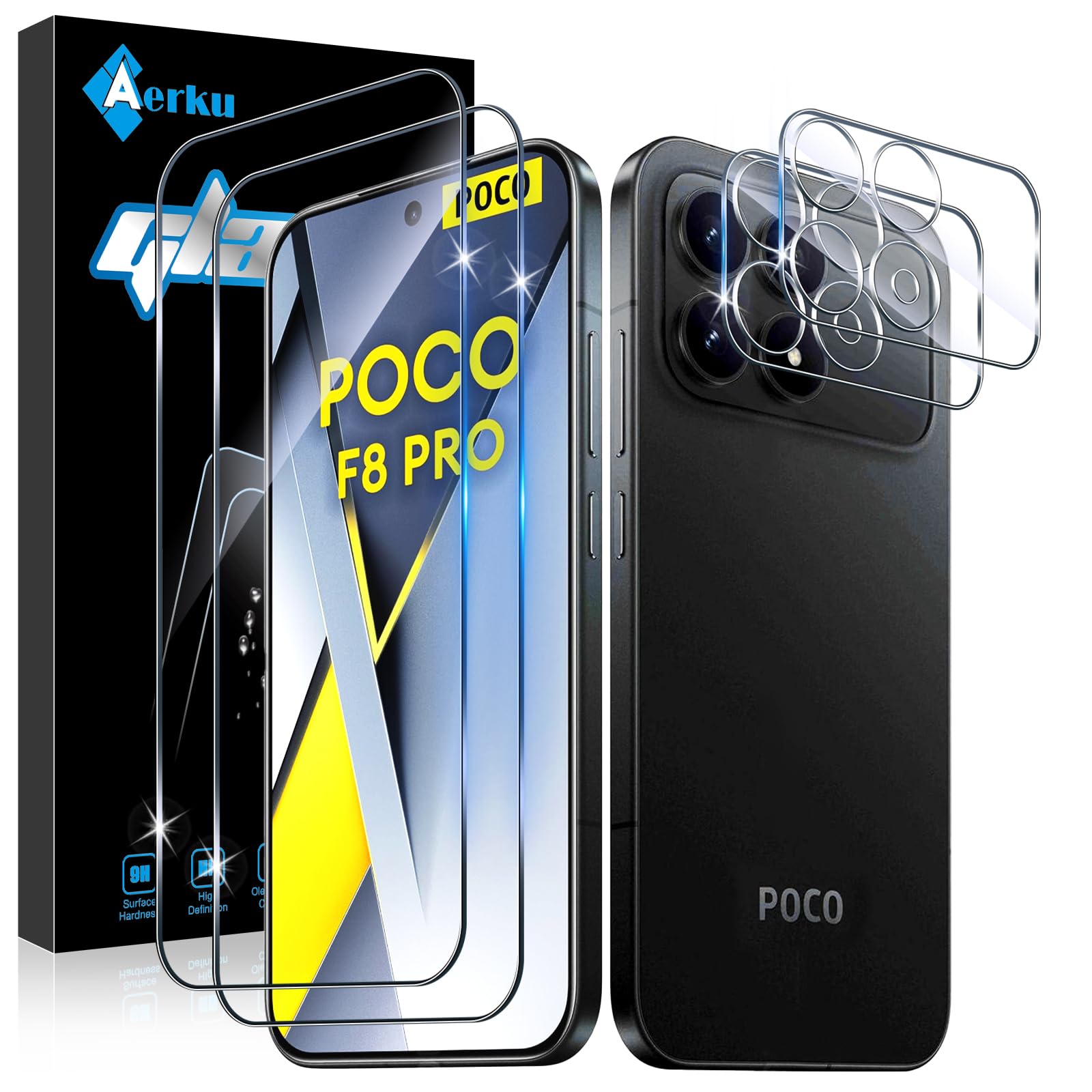 Pack De 2 Protectores De Pantalla Y 2 Protectores De Cámara Para Xiaomi Mi Poco F8 Pro 5G, Vidrio Templado 9H, HD, Anti-huellas, Fácil Instalación
