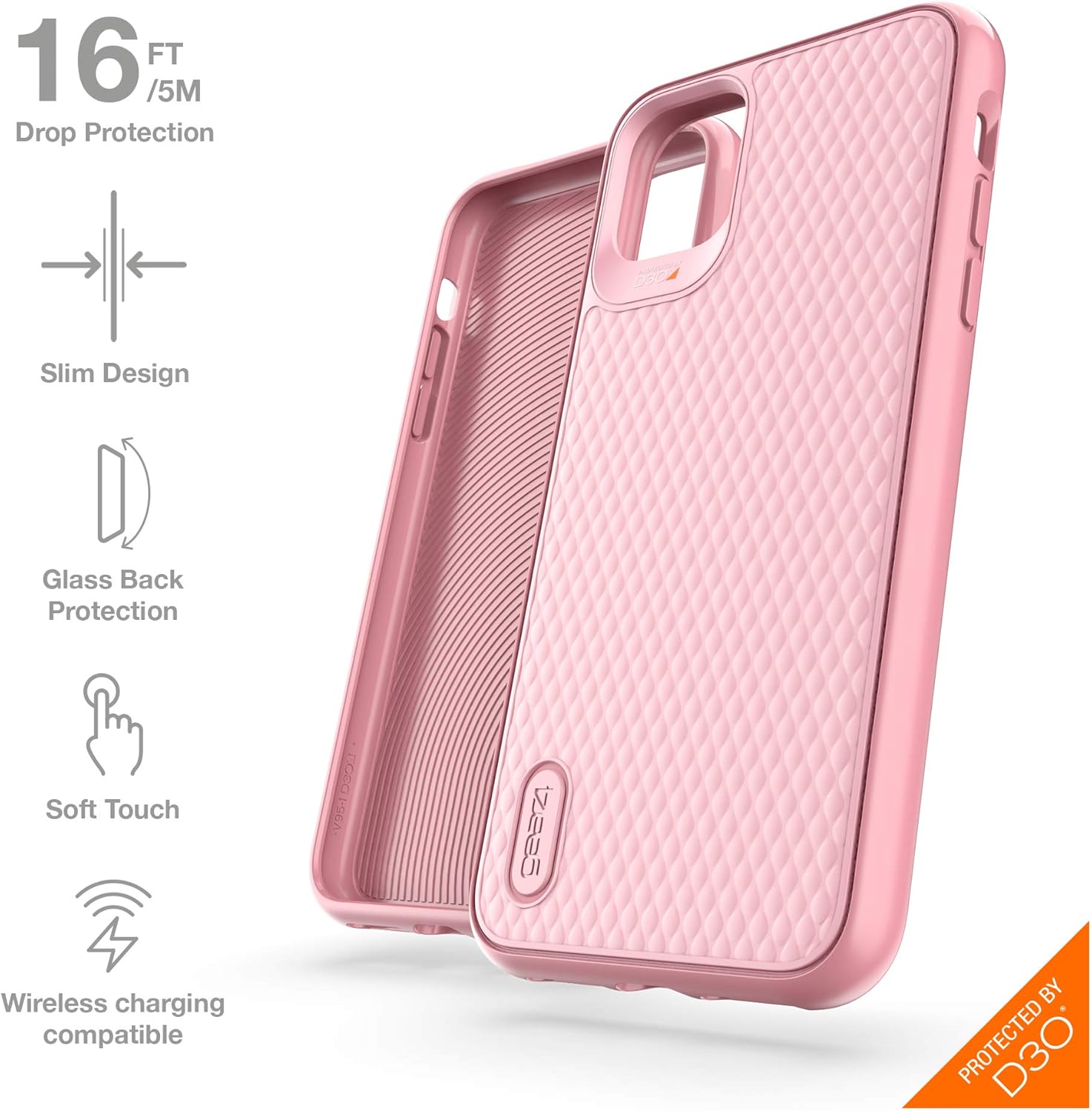 Buy 2 get 3 GEAR4 Battersea Diamond Compatible with iPhone 11 Pro Max Case, Advanced Impact Protection with Integrated D3O Technology Phone Cover - Rose Pink