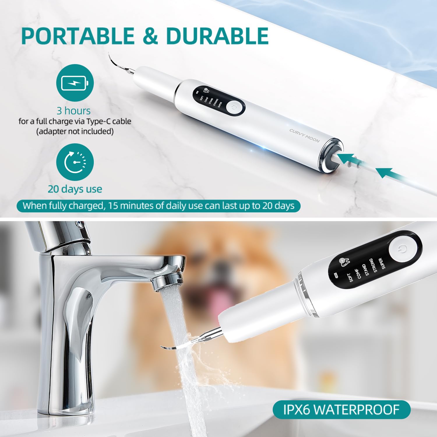 Cepillo Dientes Perro ultrasónico, 5 modos de limpieza Eliminador sarro de Limpieza de Dientes de Perro,Agua IPX6 Limpiador de dientes contra sarro, mal aliento y gingivitis, para/perros/gatos
