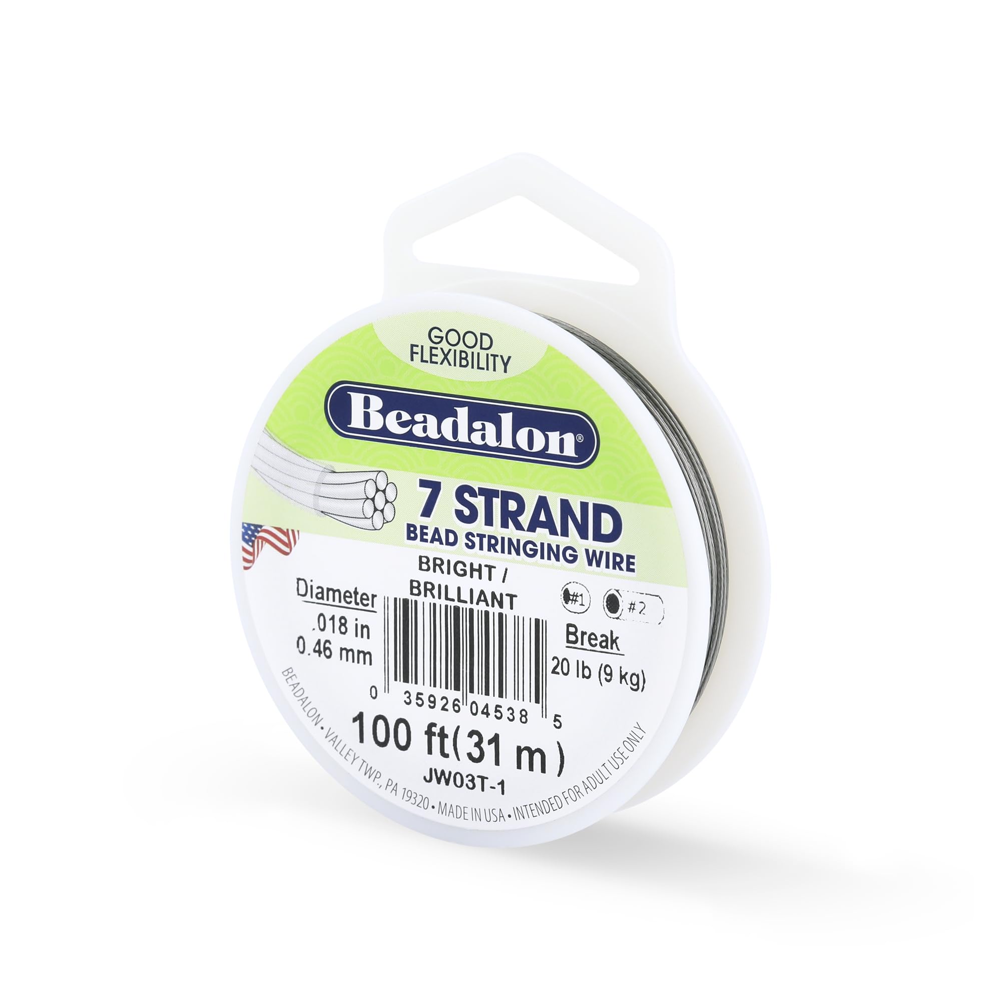 Beadalon Silver 0.46 Mm Diameter 31 M Reel 7 Strand Wire, Bright