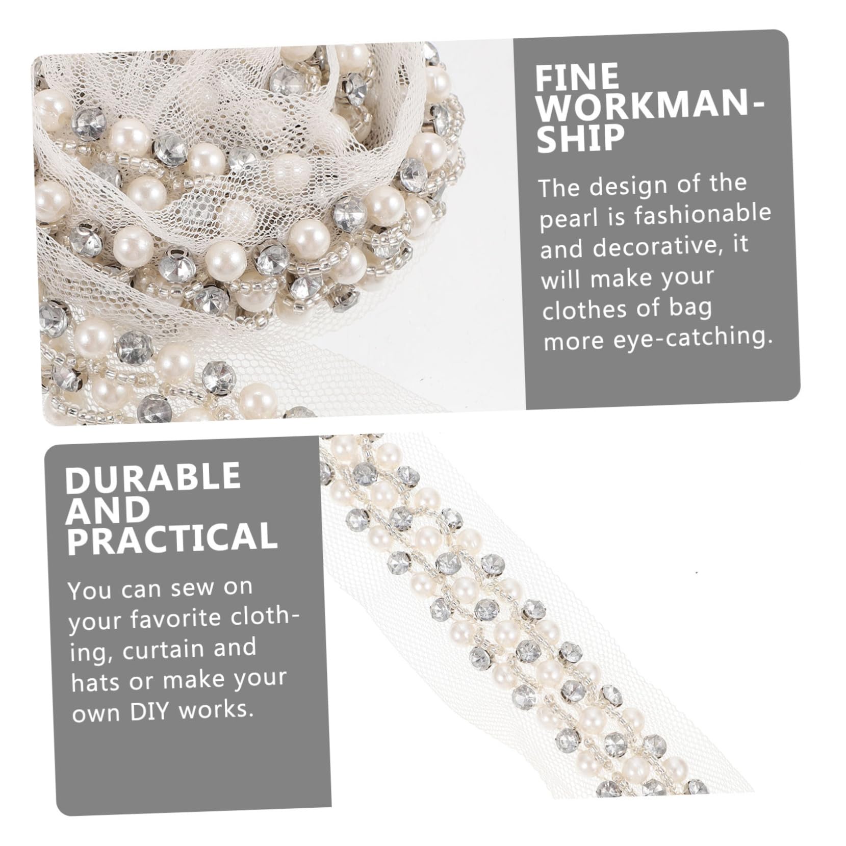 Operitacx 4piezas Cinta De Encaje Decorativa Perlas y Strass Ribete Multifuncional Para Confección De Ropa Manualidades y Decoración De Fiestas Para Vestidos y Accesorios De Moda