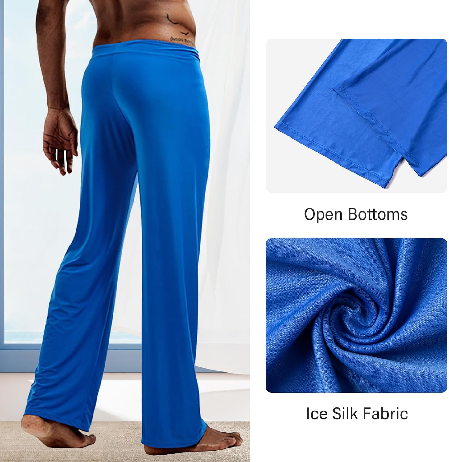 Mens Ice Silk Yoga Pants Home Trousers Lounging Bodybuilding Casual Pants Joggers Sweatpants