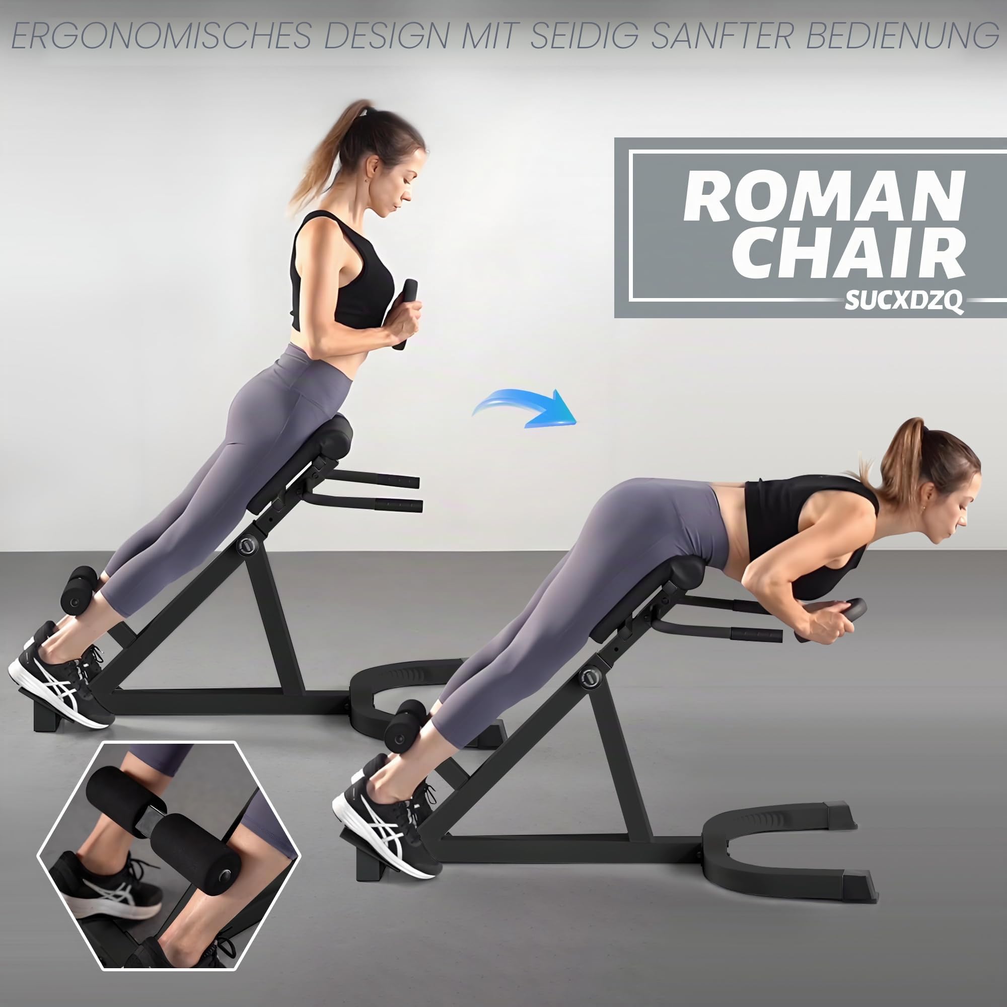 Roman Chair Back Extension Machine, Hyperextension Bench with Angle Height Dual Adjustment, Back Exercise Bench for Home Gym