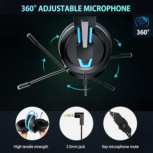 Miniatura 6 de Karvipark Gaming Headset for Xbox OnePS4PS5PCNintendo SwitchNoise Cancelling,Bass Surround Sound,Over Ear,3.5mm Stereo Wired Headphones with Mic for