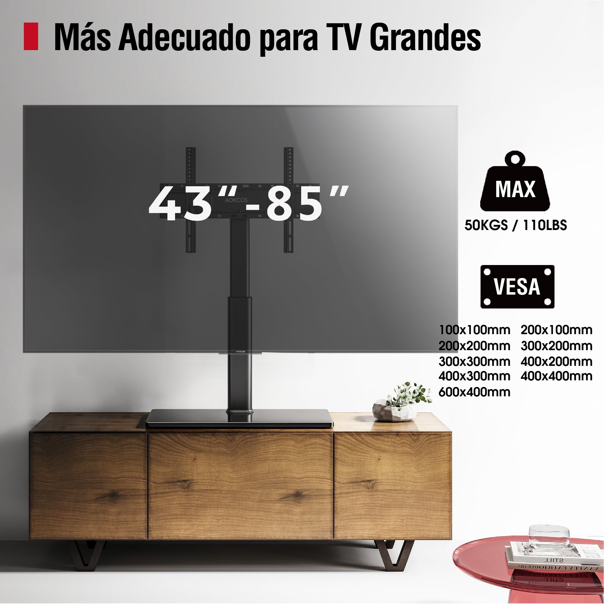 AOKCOS Soporte de TV para 42-85 Pulgadas, Inclinable & Giratorio & Altura Ajustable, Máx VESA 600x400 mm 50KG