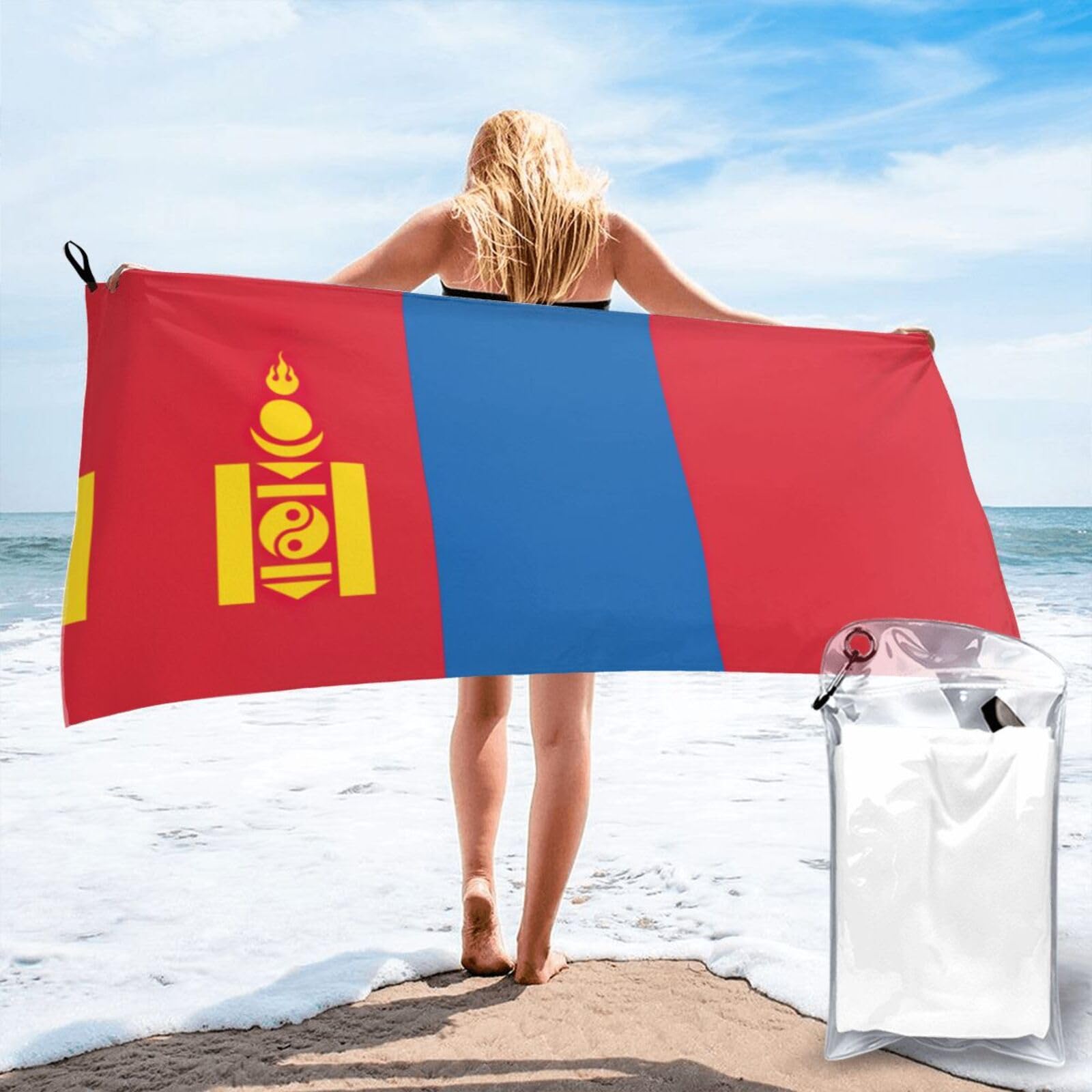 DIEzig Mongolian Flag Print Beach Towel Fast Dry Thin For Holiday Vacation Cruise Gym Swimmers
