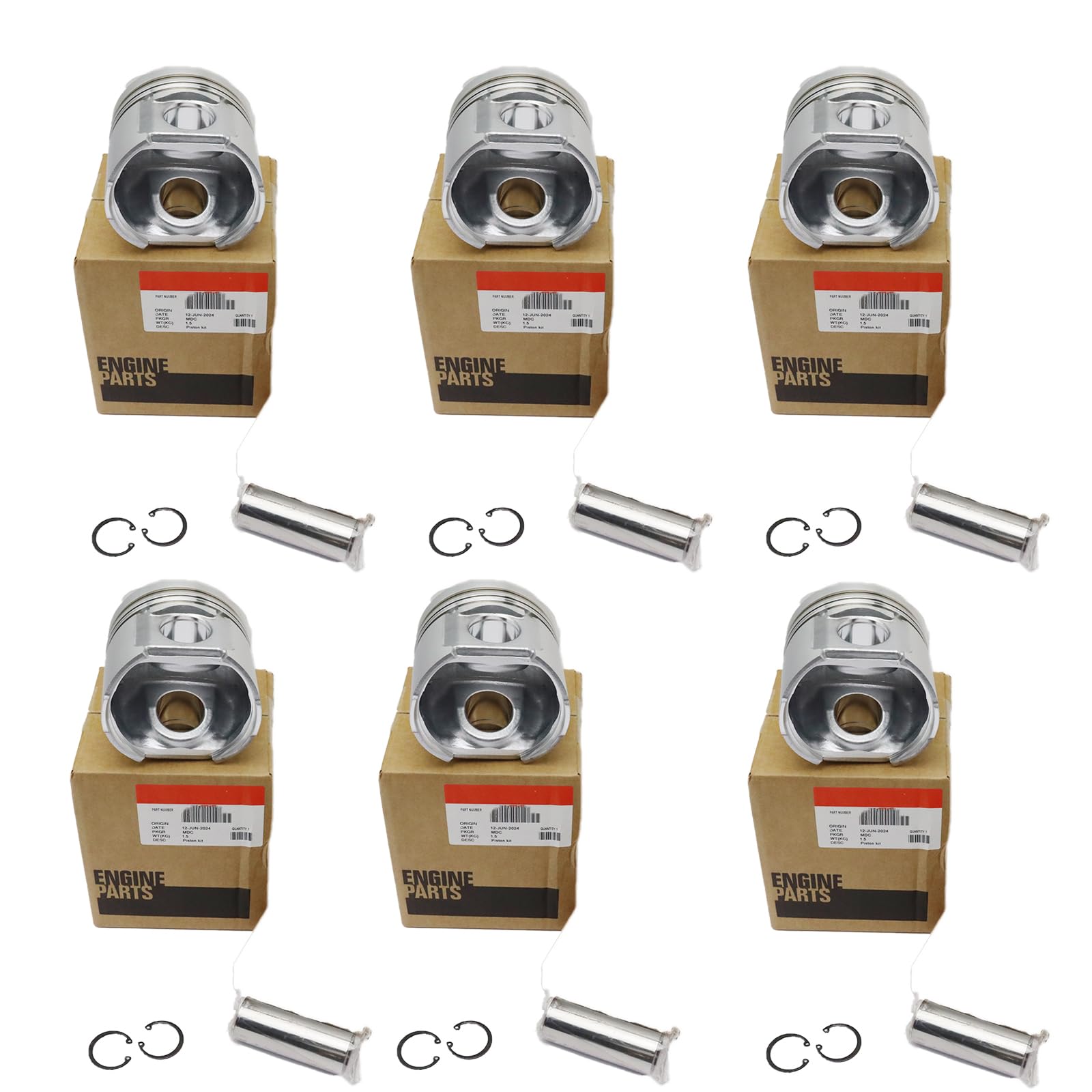 6-Set Piston Kit 119775-22160 11977522160 Compatible for Yanmar 6LPA-STP2 4LHA-STP 6LYA-STP 6LY3-UTP Engine