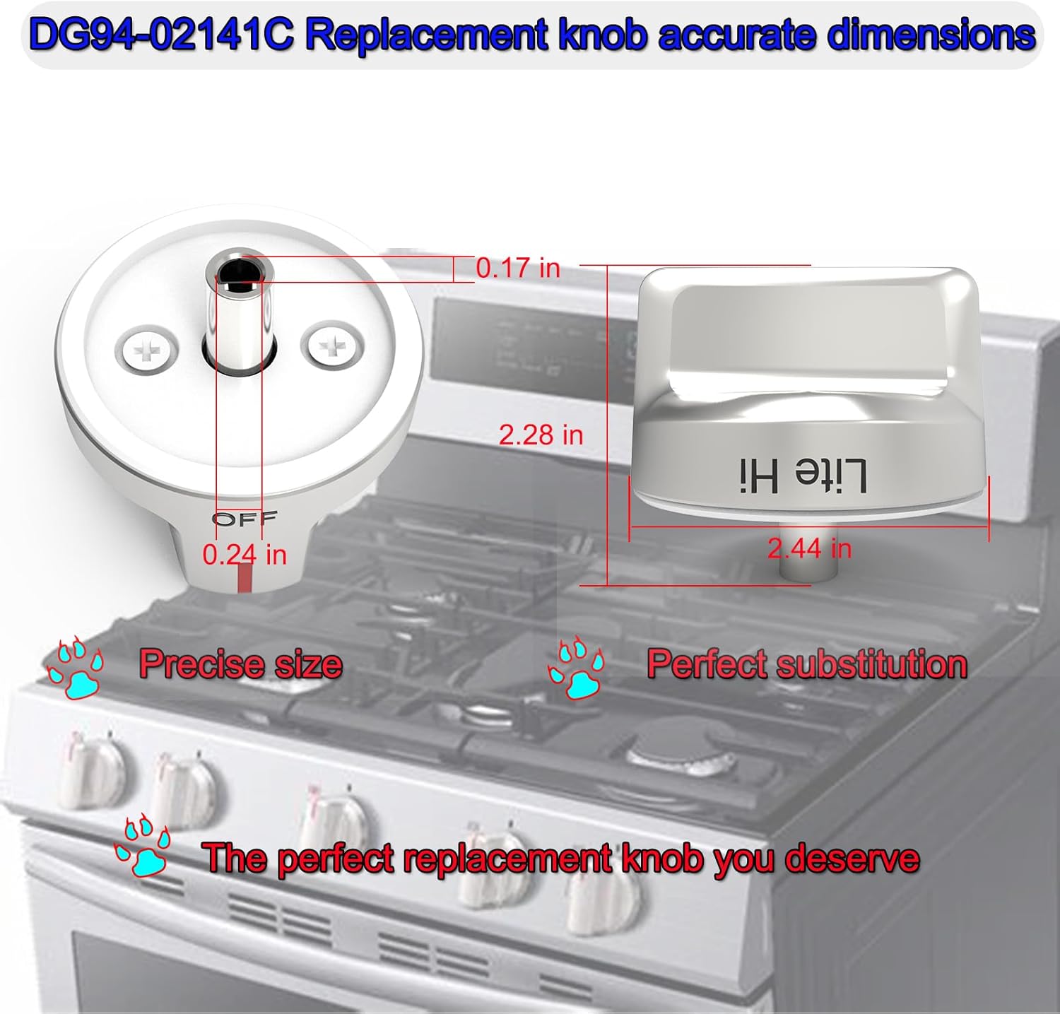 Upgraded DG94-02141A Samsung Gas Stove knobs Replacements, Oven Electric Stove top knobs Parts, Compatible with Samsung Gas Range, Replace Stove Number AP6329515 PS12394473(5 PCS)