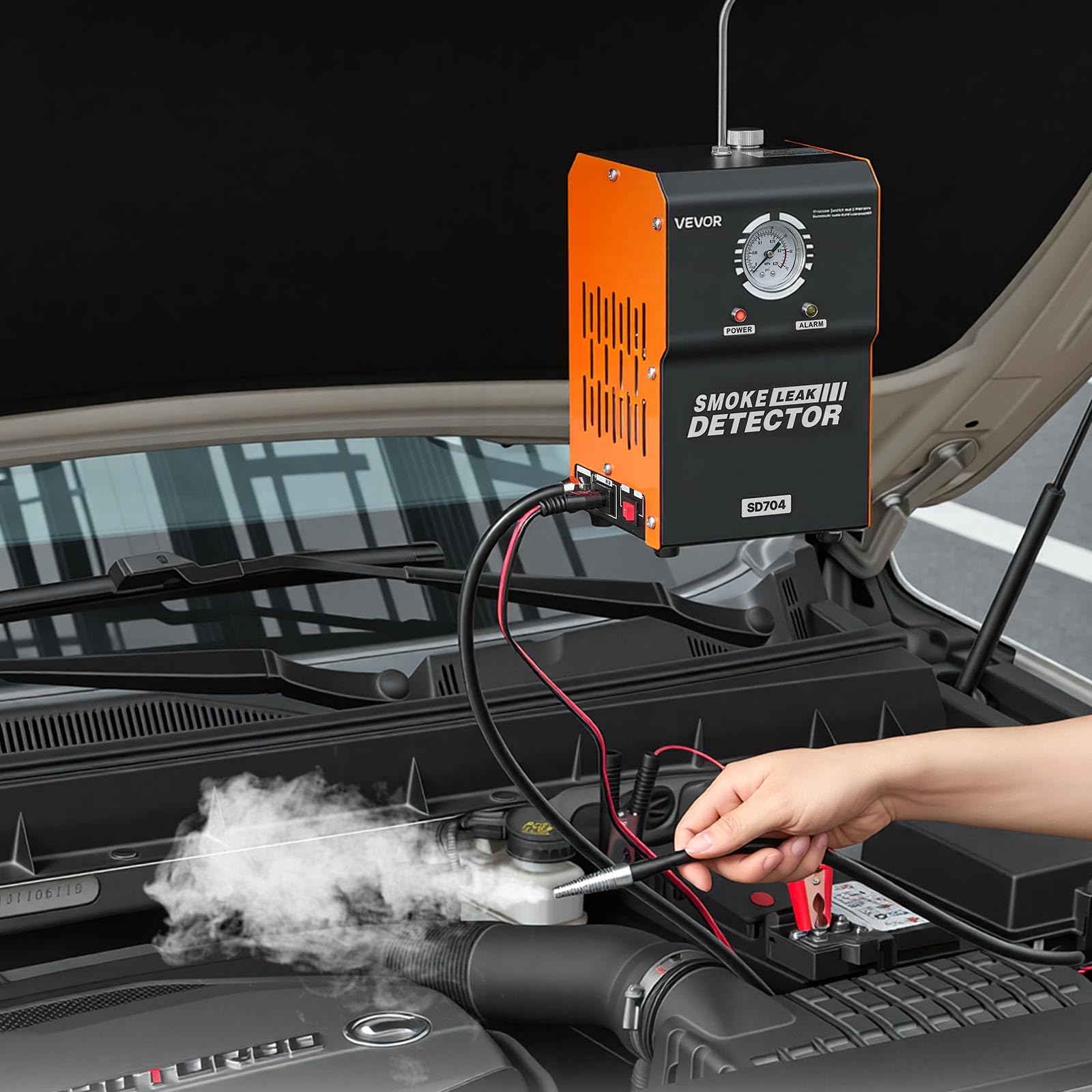 VEVOR Detector de Fugas de Humo Automotriz 12 V CC, Máquina de Fugas de Humo Probador de Vacío EVAP, con Bomba de Aire y Manómetro Incorporados, Detector de Combustible de Tubería 2 Modos para Coches