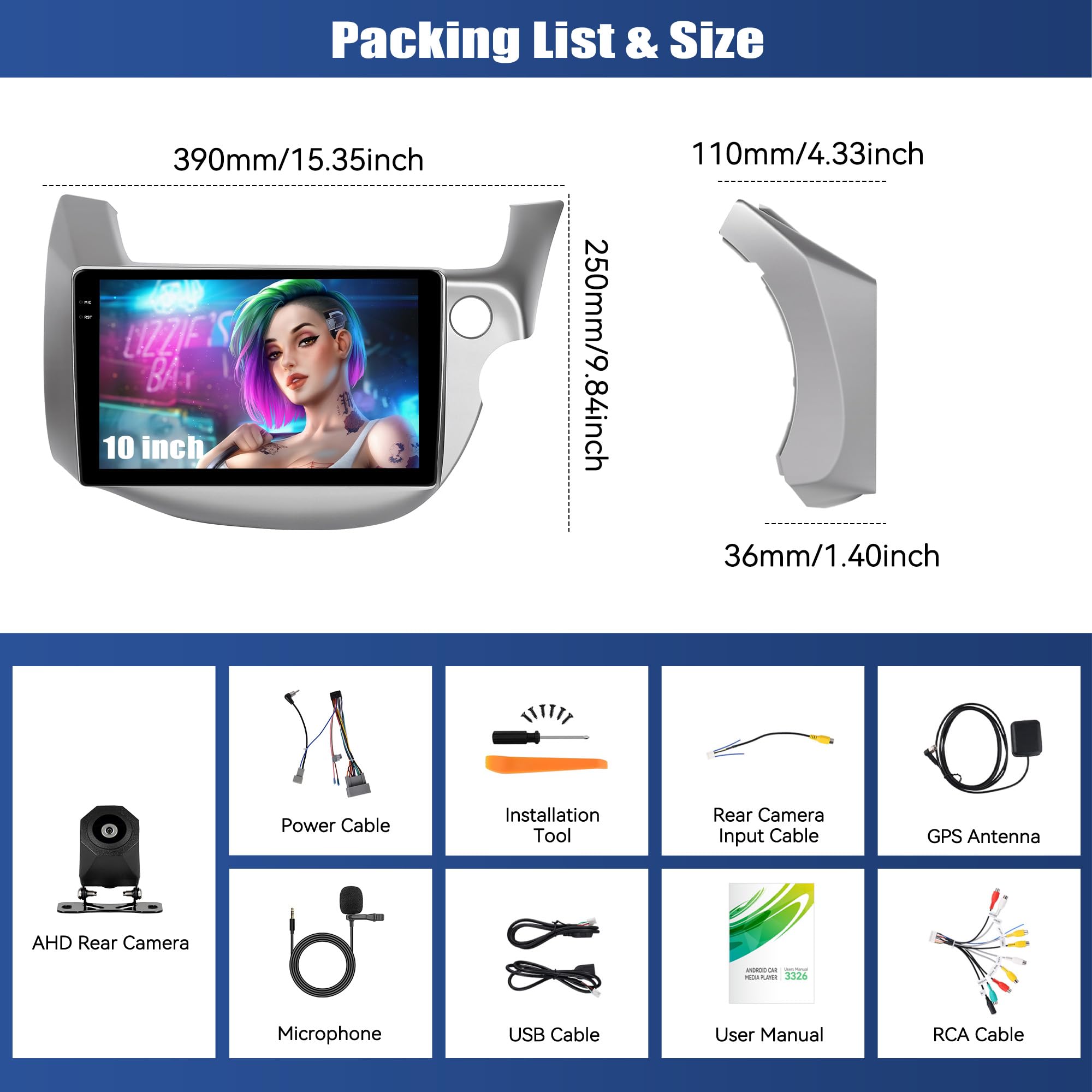 SIXWIN 4GB+64GB Android 15 Autoradio per Honda Fit Jazz 2008-2013, Schermo HD 10.1 Pollici, Wireless CarPlay e Android Auto, WiFi, GPS, Mirror Link, Bluetooth 5.0, FM/RDS con Telecamera Posteriore