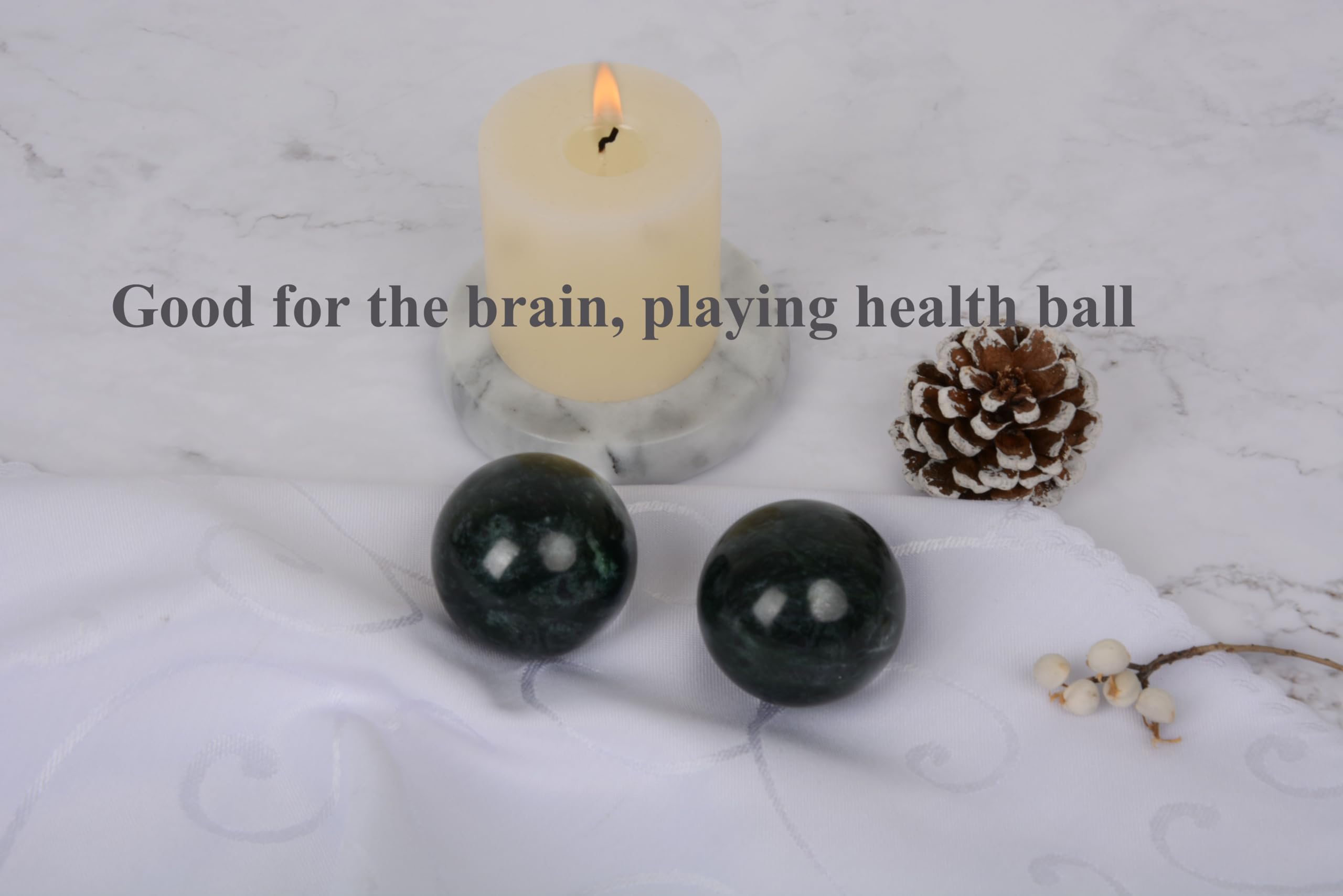 Bolas de mármol natural de bolas tradicionales chinas para el cuidado de la salud, paquete de 2 bolas de masaje de 1.6 pulgadas para masaje de manos, meditación, alivio del estrés (verde
