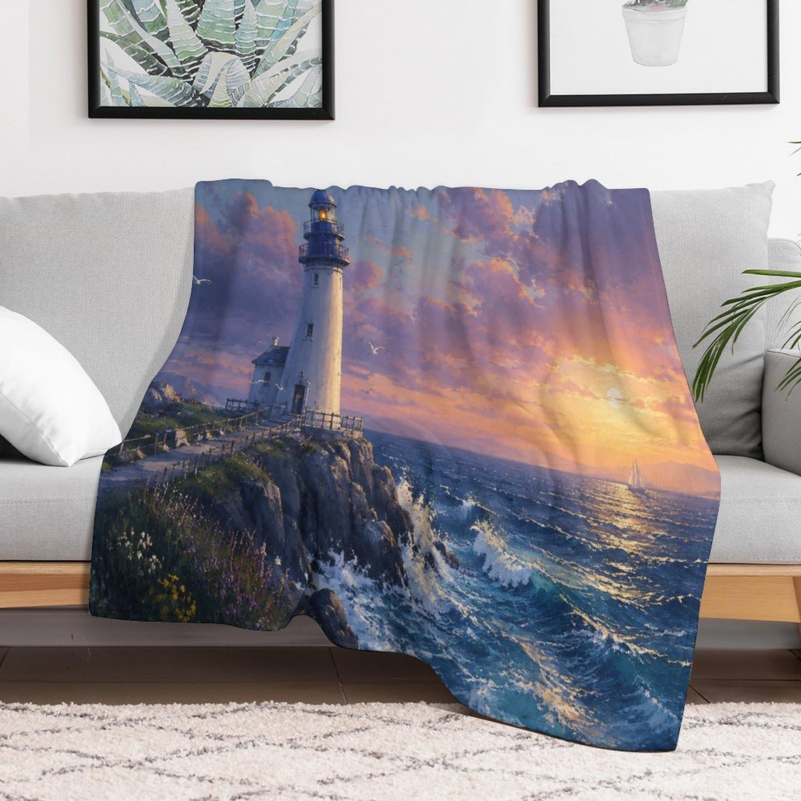Lighthouse in the Ocean ｜ Deep Blue Lighthous Kuscheldecke für Zuhause