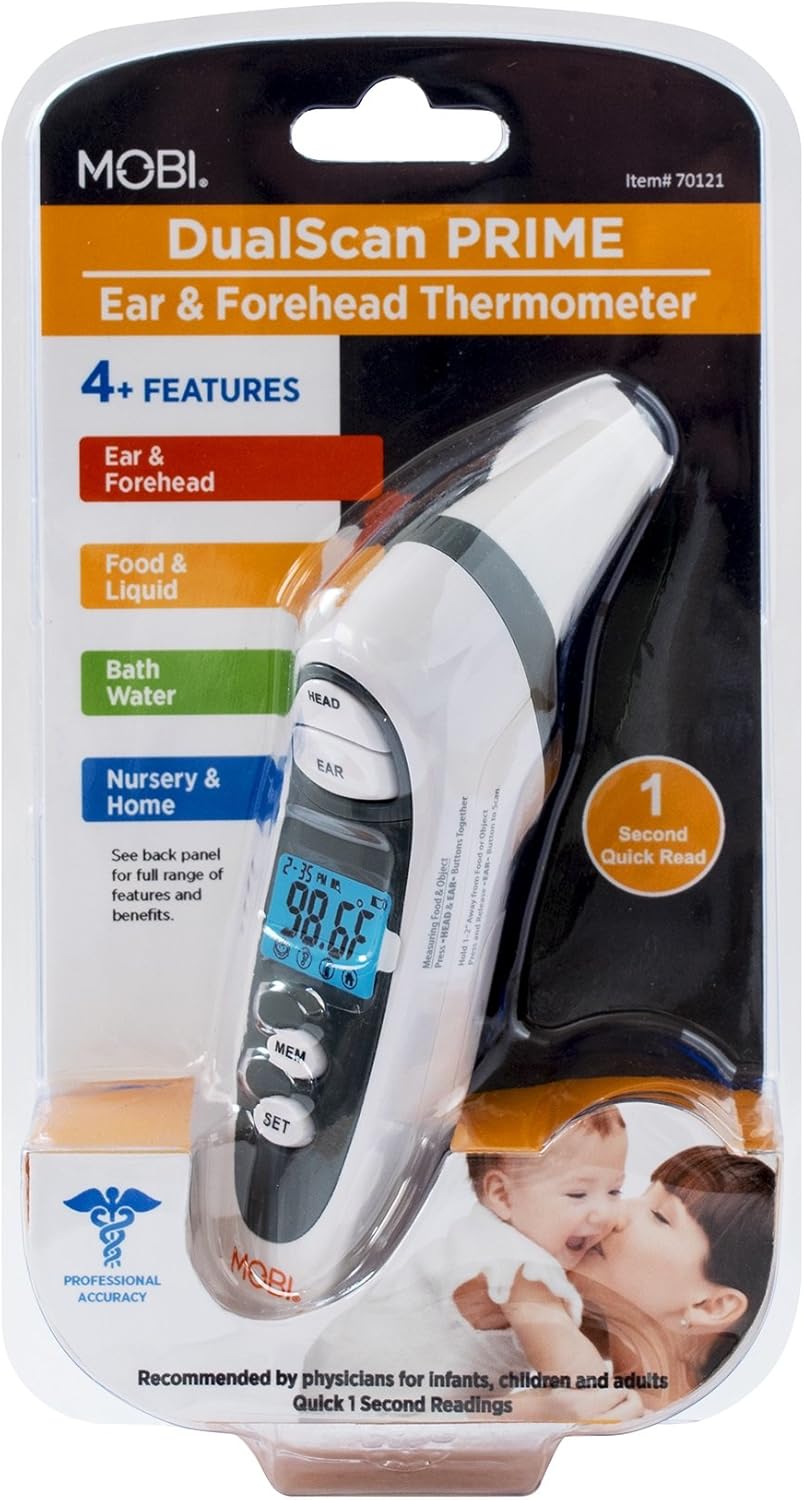 MOBI DualScan Prime Ear & Forehead Thermometer with Food & Bottle Readings, Ear Thermometer, Forehead Thermometer, Fever Thermometer, Object Thermometer, Baby Food Thermometer, Hsa Eligible/Approved : Ear Thermometers : Health & Household