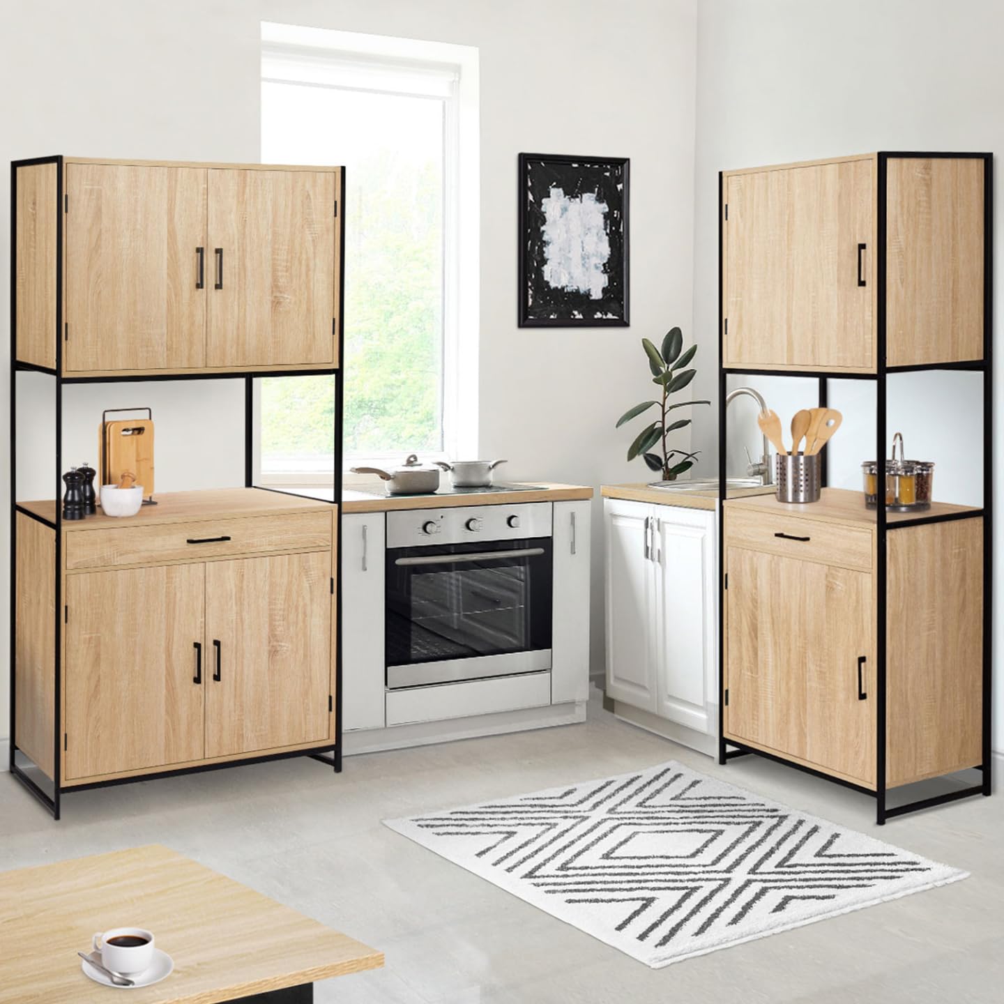 IDMarket - Aparador de cocina (80 cm) DETROIT mueble 4 puertas diseño industrial + cajón