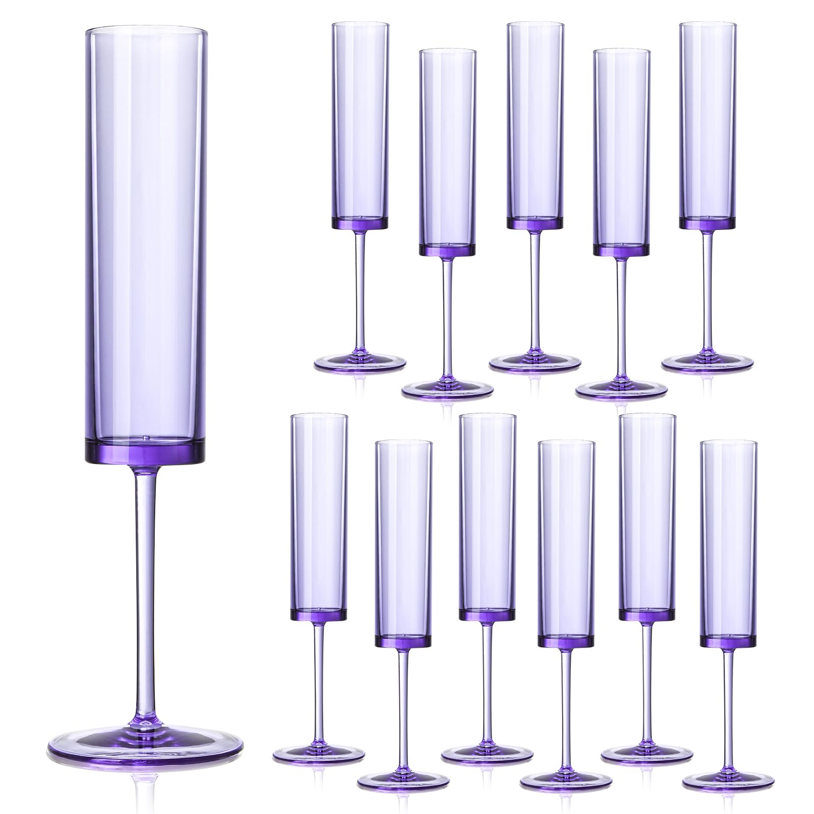 SHIQIKEJIPTY Acrylic Champagne Flutes 5.4 OZ Square Champagne Glasses Stemmed Coupes Reusable Wedding Toasting Glasses Rose Bride Wine Glasses For Birthday Party Wedding (Purple, 12 Pack)