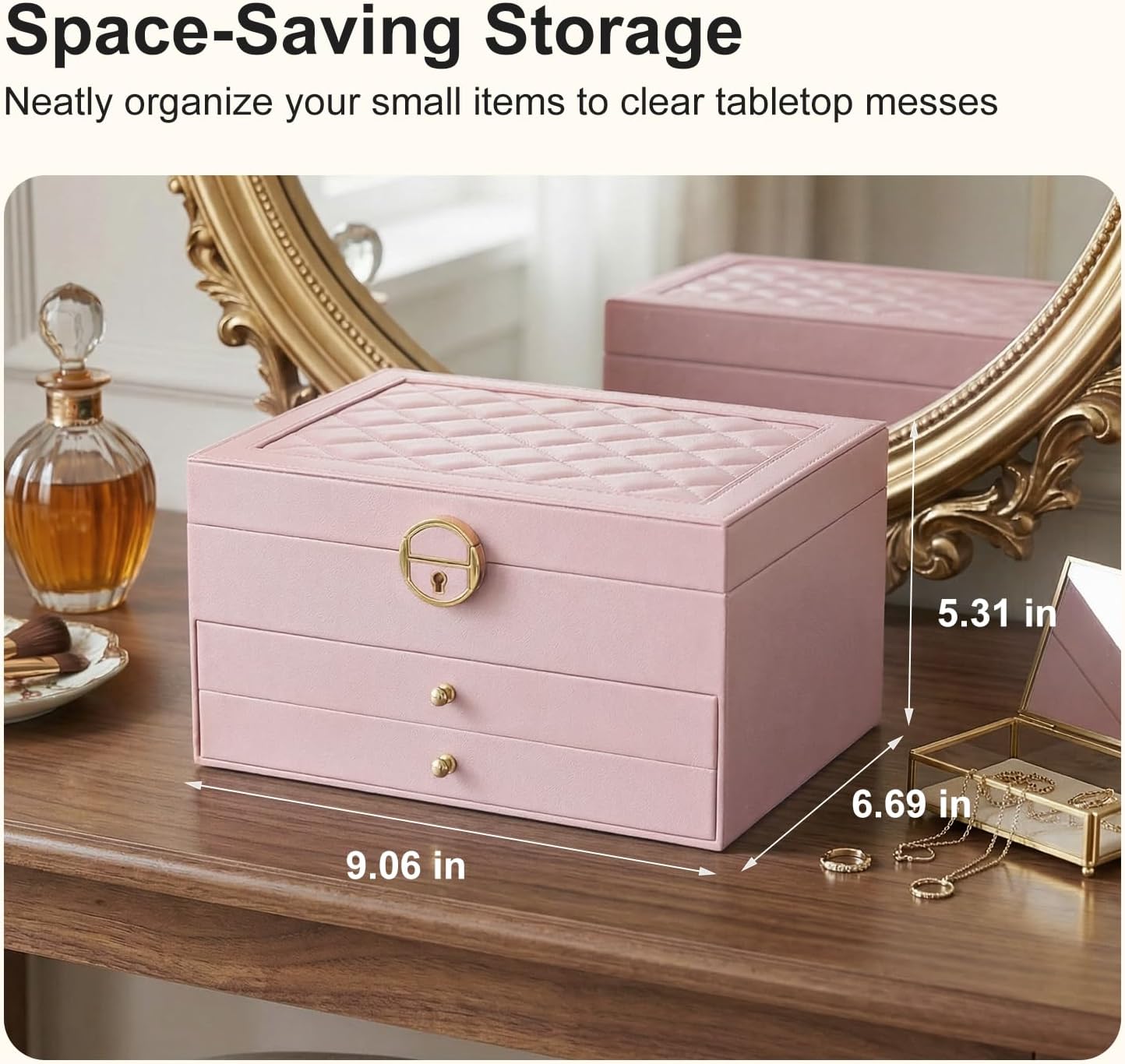 3 Layer Jewelry Box with Lock, Women Large Jewelry Holder Organizer with Drawer for Necklaces, Rings, Bracelets, Earrings, Watches, Valentines Gift for Mom Girl Wife,(Pink)