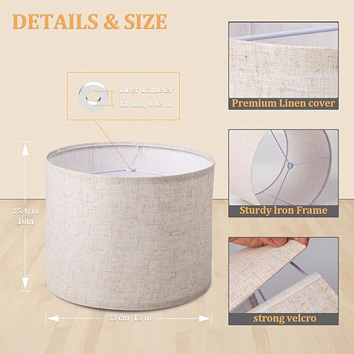 Miniatura 3 de Juego de 2 pantallas de lámpara de tambor, pantalla para lámparas de mesa, lámpara de pie, 13 pulgadas superior x 13 pulgadas inferior x 10 pulgadas