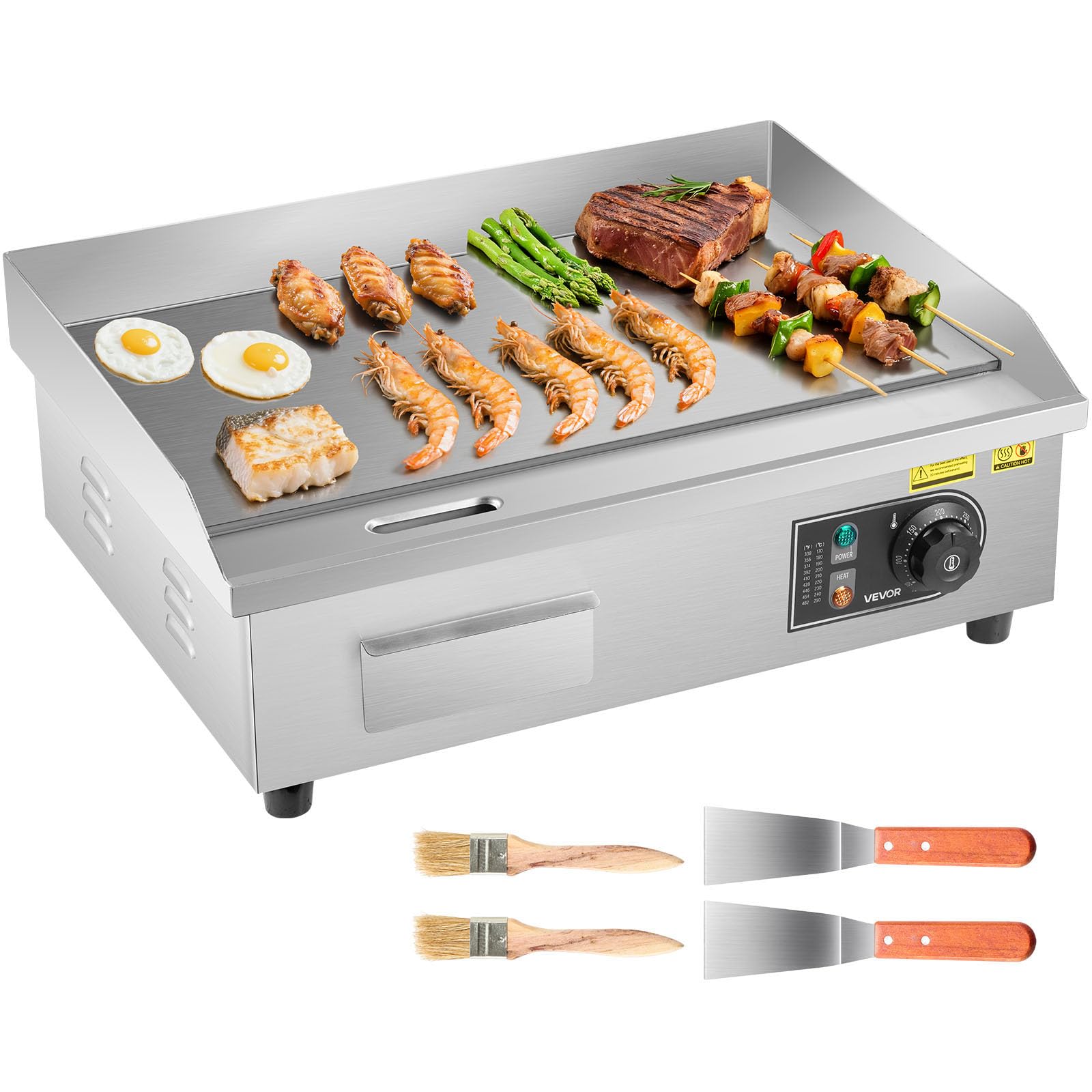 VEVOR Piastra Elettrica per Cottura Commerciale Griglia Elettrica per BBQ Piano Piatto 535 x 300 mm 3200 W, Temperatura Regolabile tra 50-300 °C, Griglia da Banco in Acciaio Inox per Bistecche