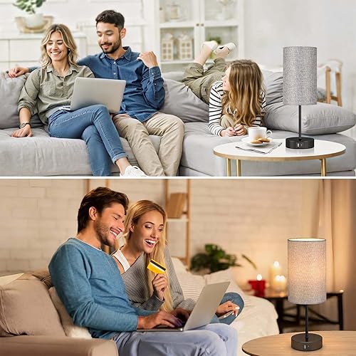 Miniatura 19 de AKASUKI Lámpara de mesa para dormitorio, lámpara táctil regulable de 3 vías con estación de carga doble, lámparas de noche pequeñas para mesitas de