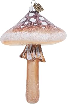 RAZ Imports Eric Cortina Mushroom Ornament, 5-inch Height, Brown, Glass and Resin
