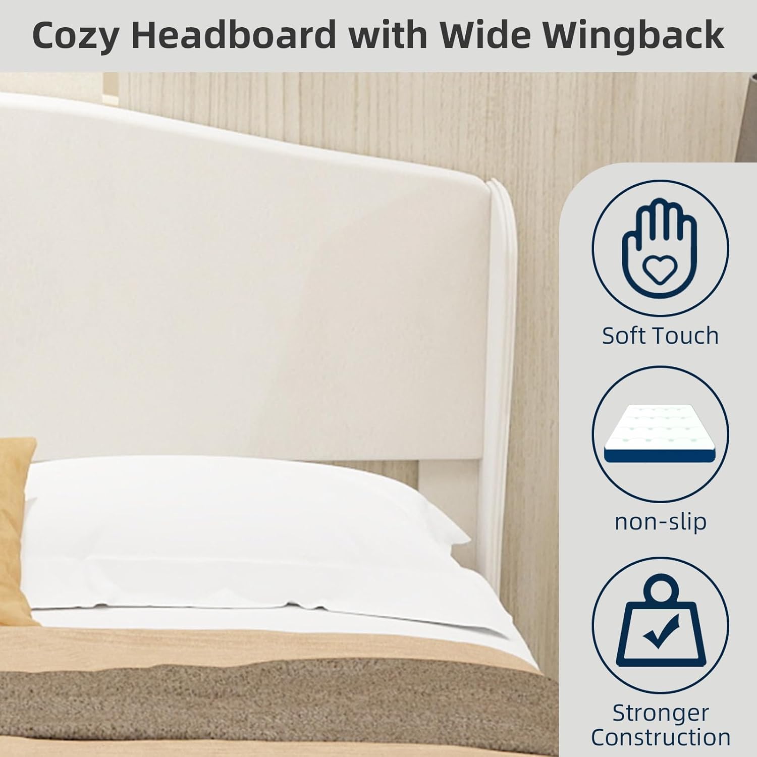 Full Size Platform Bed Frame, Full Size Bed Frame with Headboard, Velvet Bed with Sturdy Frame, No Box Spring Needed, Noise Free, Beige