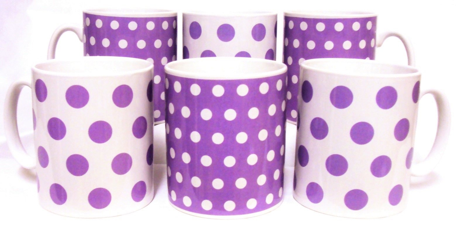 Fromeuropewithlove White,Purple Purple Dots And Spots Mugs Set Of Six Porcelain Purple Lavender Mugs Hand Decorated In Uk