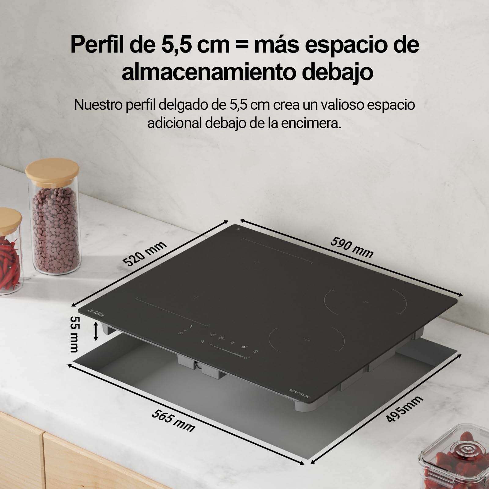 Placa de inducción eléctrica de 59 cm, placas calientes integradas con zona de puente, 7000 W, 240 V, vidrio mate, resistente a los arañazos, función de pausa y mantiene caliente