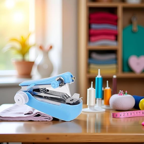 Blue Handheld Sewing Machine, Portable Mini Manual Sewing Machines Handy Needlework Tool Mini Sewer Machine Hand Stitcher Sewing Machine Embroidery Machines