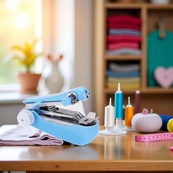Blue Handheld Sewing Machine, Portable Mini Manual Sewing Machines Handy Needlework Tool Mini Sewer Machine Hand Stitcher Sewing Machine Embroidery Machines