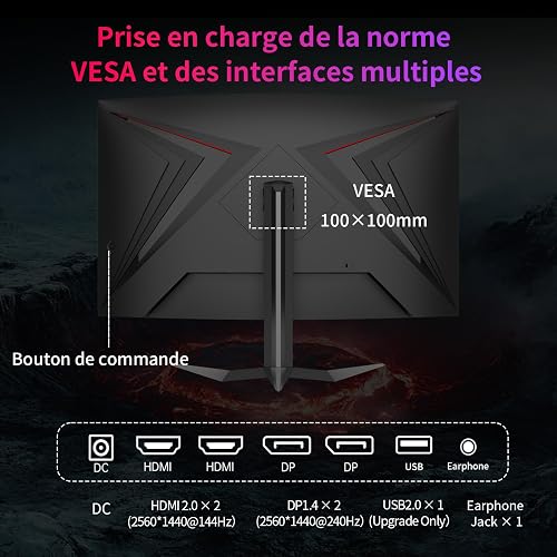 KTC Ecran 32 Pouces incurvé 1000R, 2K QHD (2560x1440p) 240Hz Ecran PC Gamer, 1ms MPRT, Adaptive Sync, 122% sRGB, 4000:1 Contraste, 2 x DP 1.4 (240Hz), 2 x HDMI 2.0 (144Hz), Support Tilt et VESA - 7