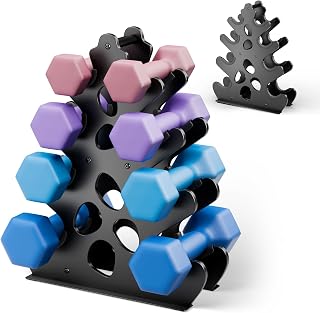 Josmimic 3-Tier Dumbbell Rack for Home Gym - Sturdy Coral A-Frame Weight Holder with Handle, Space-Saving Tower (Dumbbells Not Included)