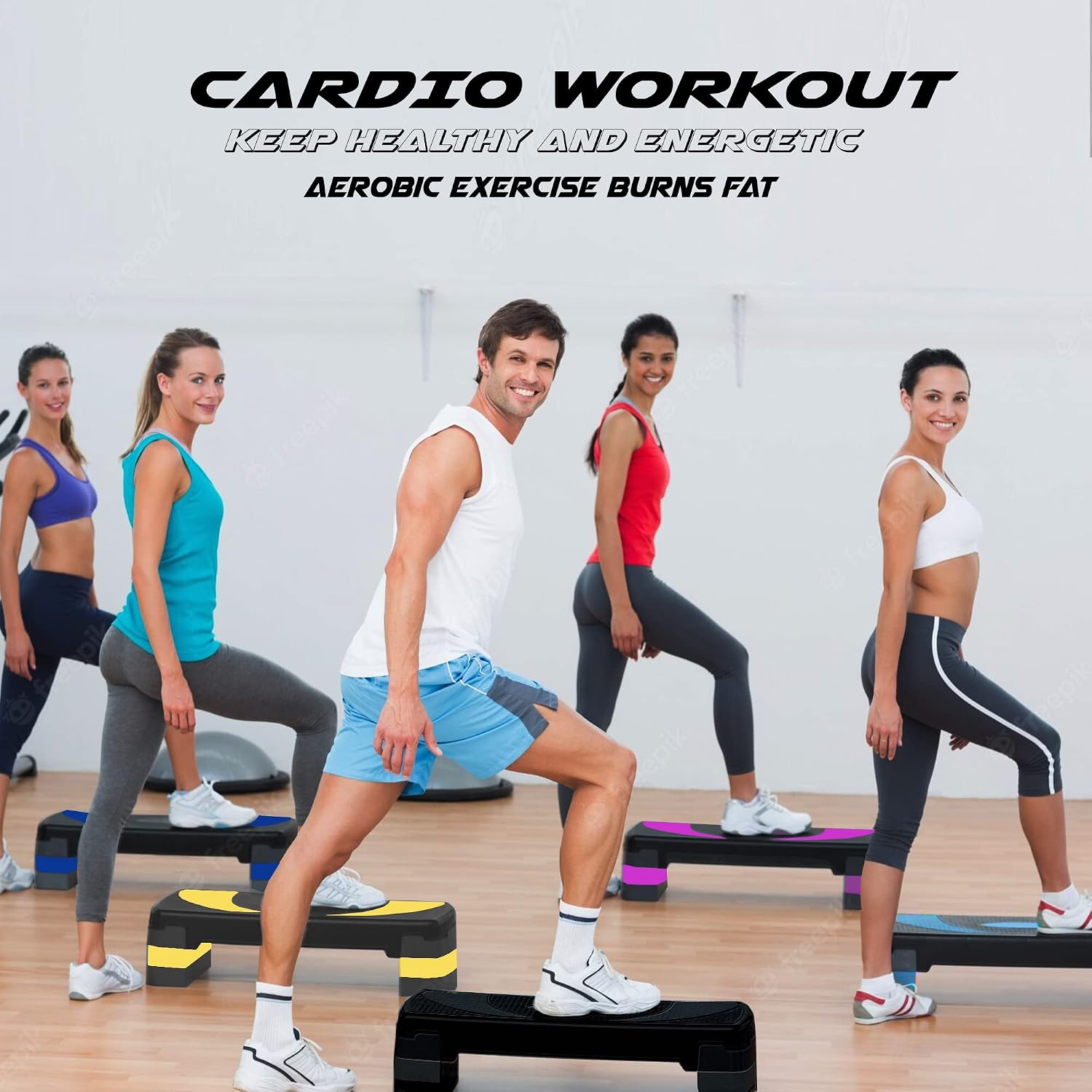 XN8 Aerobic Stepper for Exercise 3 Levels Adjustable Height 4" 6" & 8" Inch Exercise Step Platform Non Slip Step Board for Workout Home Gym Cardio Strength & Training | 31" Length x 12" Width (Inches)