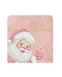 Pink Santa Christmas Chair Covers Set of 4 for Dining Room, Winter Snowflake Chair Back Cover, Merry Christmas Removable Kitchen Chair Slipcovers Seat Protector for Party Banquet Christmas Decorations