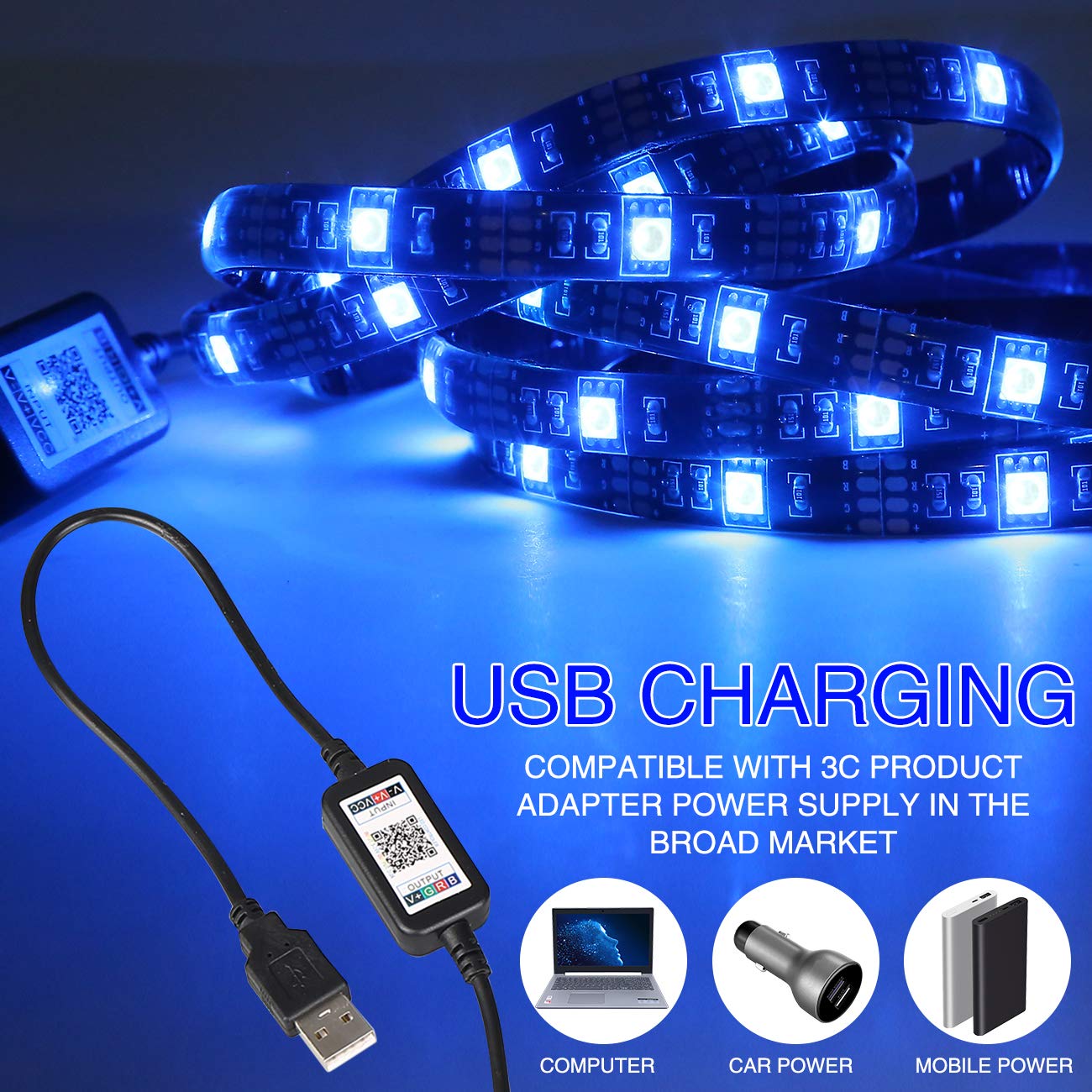 LED TV Hintergrundbeleuchtung,2M USB LED RGB Fernseher Beleuchtung mit Bluetooth APP,TV LED Beleuchtung,LED Strip Musik Lichtband,LED Streifen,für 40-60 Zoll HDTV,PC Bildschirm,Spieltisch,Spiegel usw.