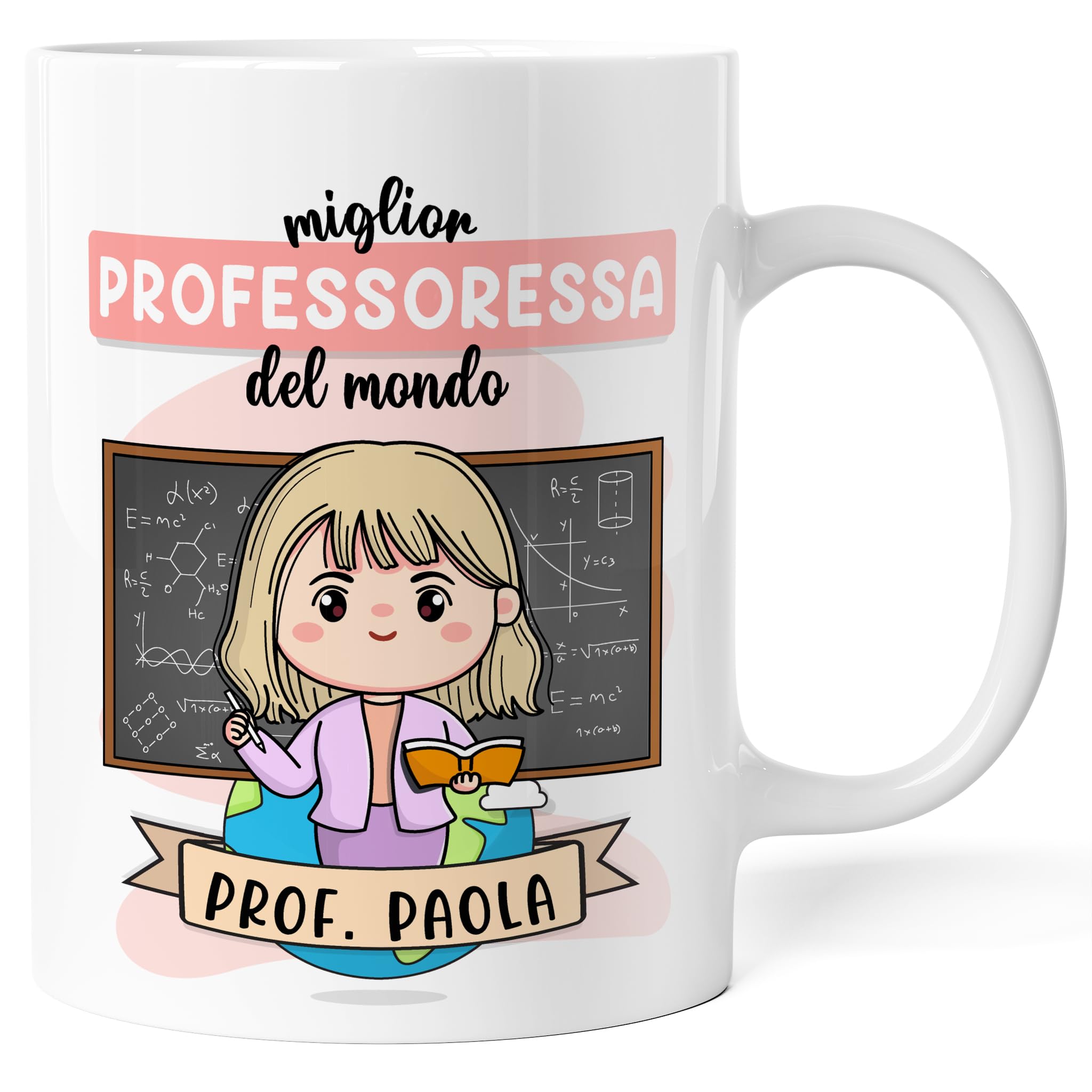 LolaPix Tazza Personalizzata per Insegnante con Nome/Testo dell'insegnante e degli Studenti. Regalo Originale di fine Anno. Vari Disegni. Mondo Prof