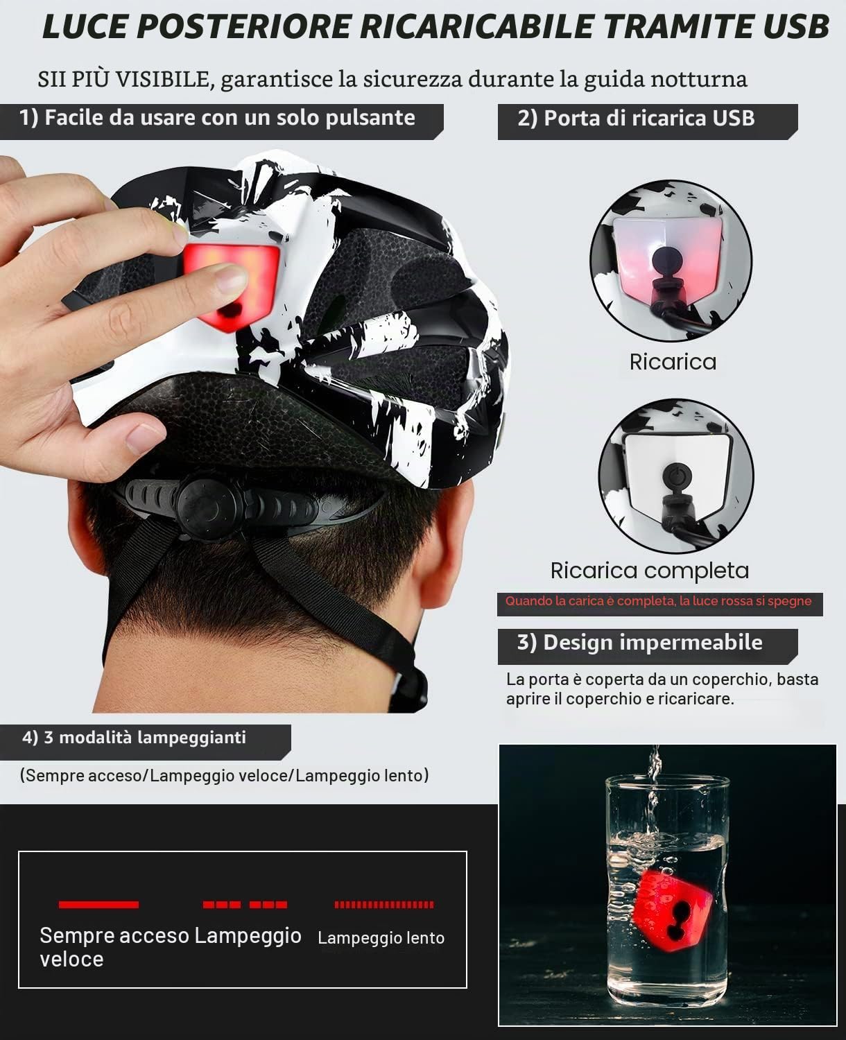 Casco Bici con LED Luce, Ultraleggero con Visiera Magnetica, Casco da Corsa Adulto MTB Regolabile 57-62cm