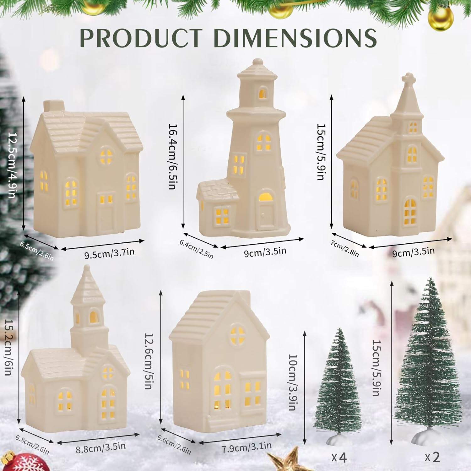 11 Pcs White Ceramic Christmas Village Houses, Light Up Christmas Village Sets with Timer,Porcelain Xmas Town Village Sets,Ceramic Houses and Villages for Xmas Figurines Home Decor