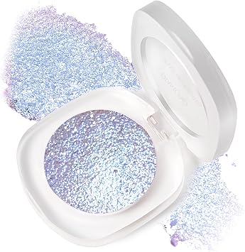 Purple Blue Highlighter Makeup Face Glitter Eyeshadow, Holographic Glowing Chameleon DuoChrome Mermaid Highlighter Illuminator Color Shift Shimmer Eyes Brightener Long Lasting Sparkling Palette