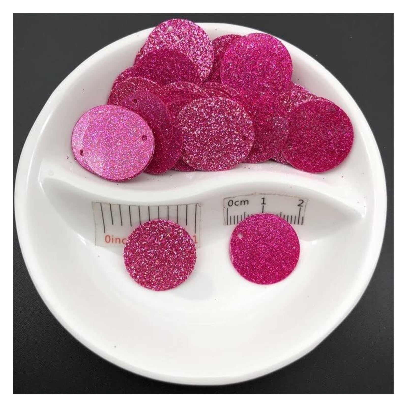 Cekiny do przyszywania, Luźne cekiny w opakowaniu 50 sztuk, wielokolorowe, płaskie, okrągłe, 6-20 mm, z otworem bocznym, do majsterkowania(Pink)