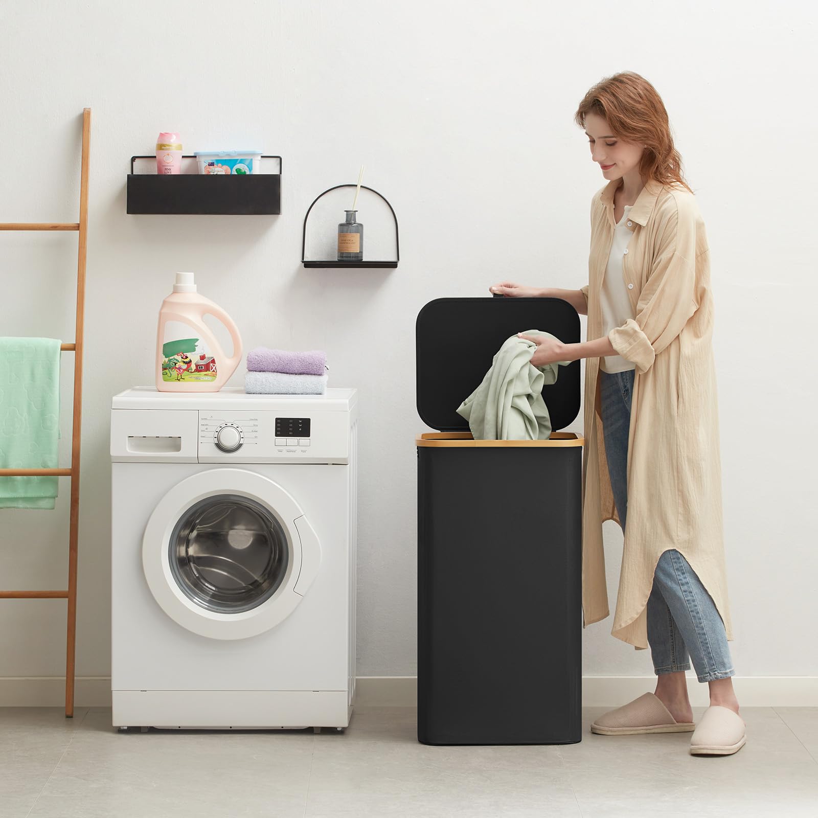 Sac à Linge Sale Suspendu Sur Porte Lifewit - Pliable, Grande Capacité 92x57cm, Fond à Zip, Gris Clair
