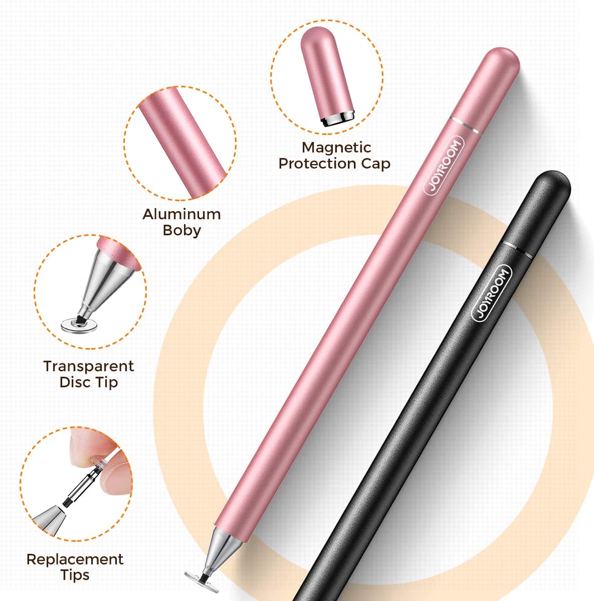 [2 Pcs] joyroom Stylus Pen for Touch Screen, Universal iPad Pencil for Kid Student Drawing, Writing, with Artist Glove(Palm Rejection), for Apple/iPhone/iPad Pro/Mini/Air/Android/Samsung/Surface