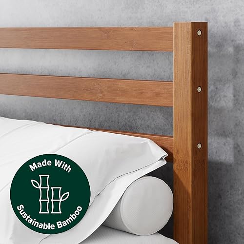 Miniatura 7 de Zinus Leah - Base de cama de plataforma de bambú con cabecero, no necesita somier, soporte de listones de madera, fácil de montar, tamaño matrimonial