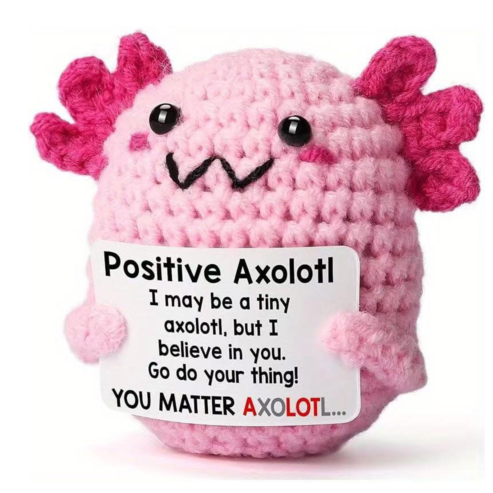 Tastetreasure Crochet Axolotl, Funny I Love You Axolotl Plush Doll with Positive Quote Card, Cute Hand-Knitted Stuffed Animal