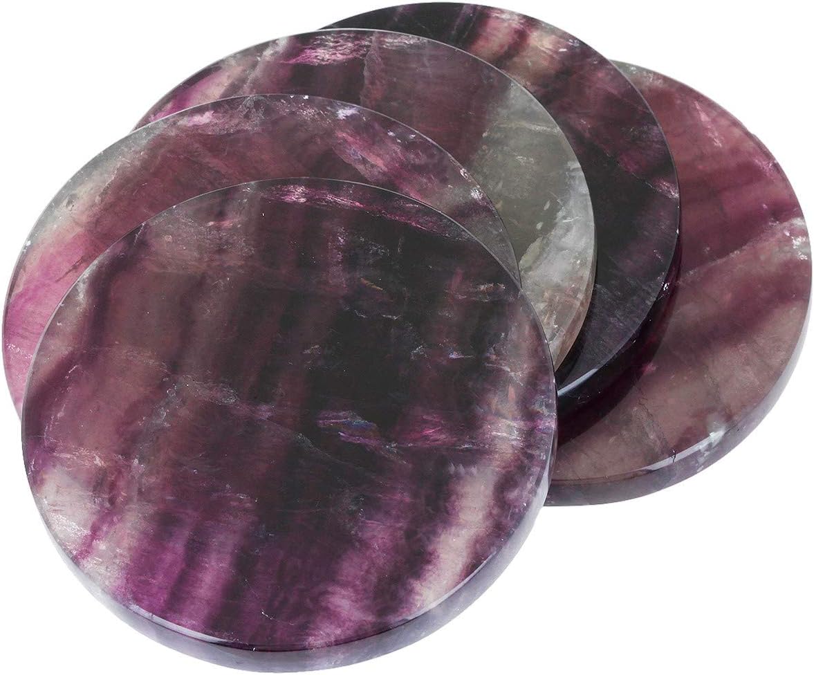 mookaitedecor Natural Purple Fluorite Crystal Slice 7.5cm Small Purple Crystal Coaster Decorative Healing Crystal Stone Slab for Wedding Name Card Place Card Paperweight Round Purple Crystal Plate - Image 3
