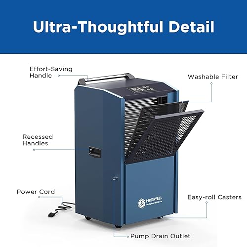 Miniatura 7 de Deshumidificador comercial de 250 pintas con bomba para grandes espacios, deshumidificadores industriales resistentes con manguera de drenaje para
